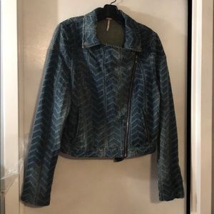 Free People Biker Style Blue Denim Jacket Size 12